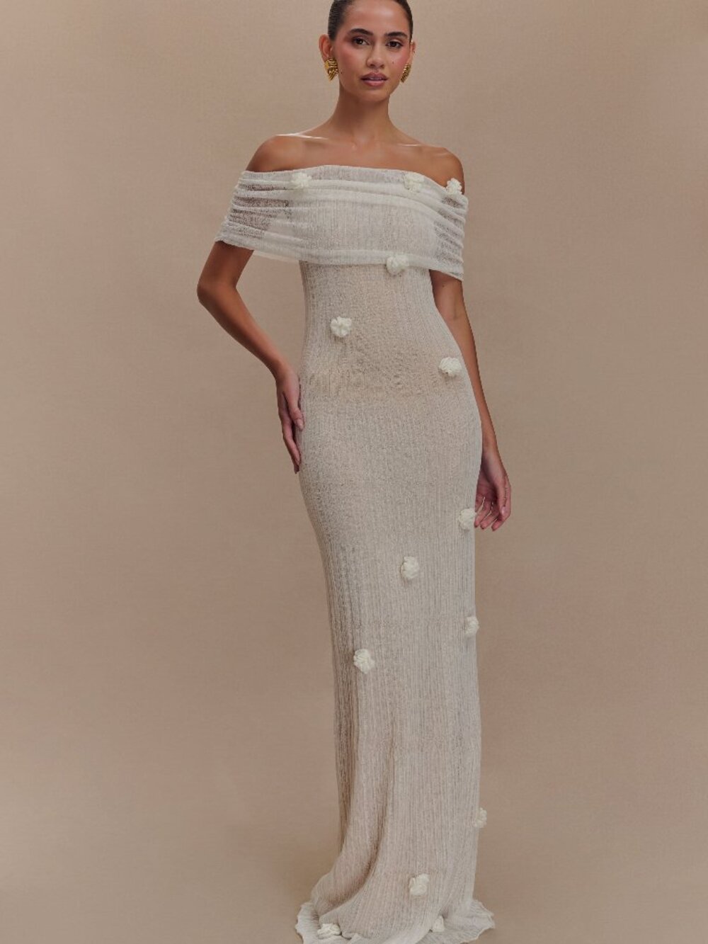 Meshki Brynn Orchid Knit Maxi Dress - Ivory Size M